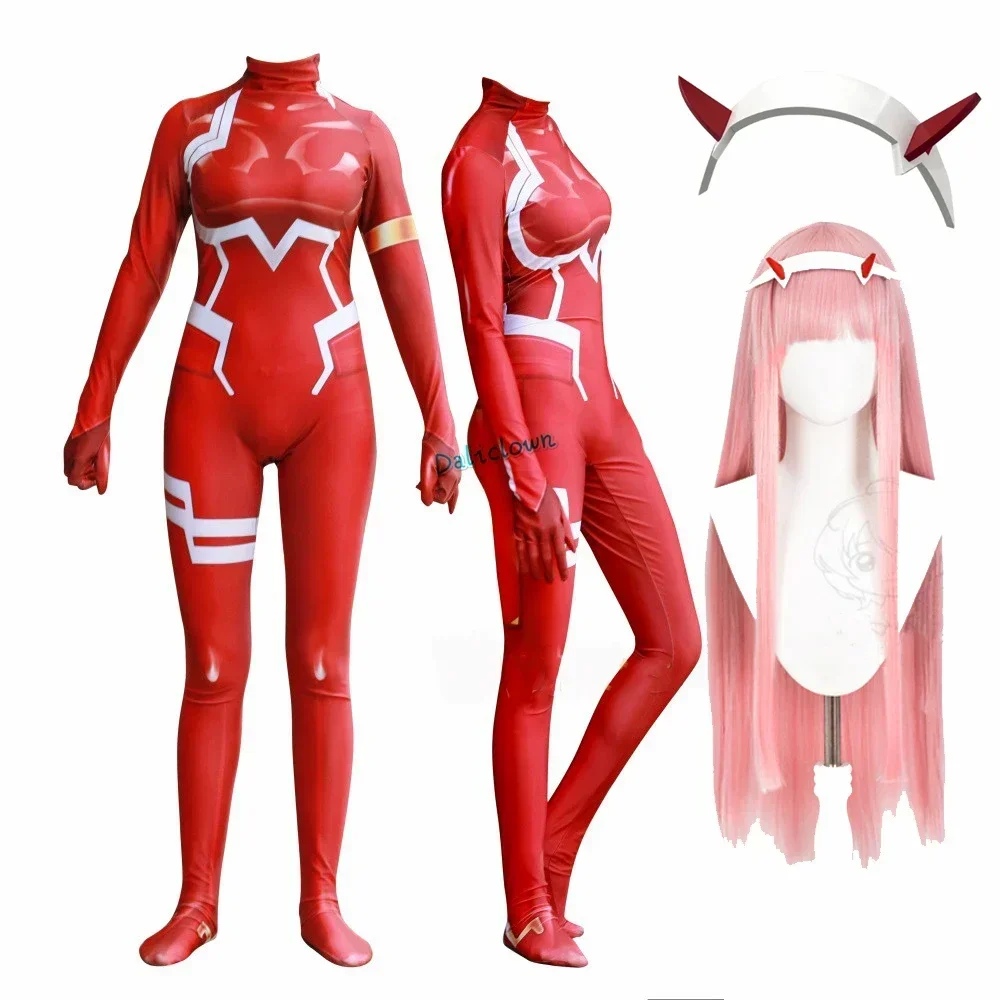 

Anime Darling In The franxx 02 Zero Two Cosplay Costume For Women Halloween Costume Wig 3D Printing Bodysuit Zentai Suit