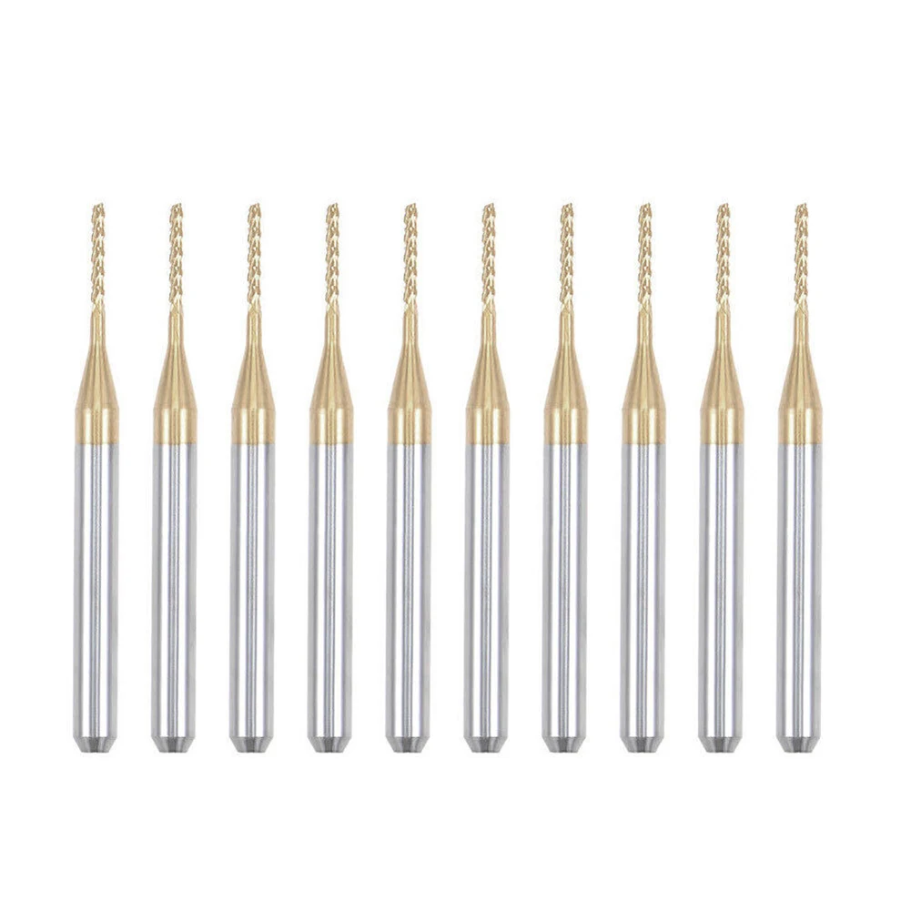 

10pcs 1mm Titanium Coat Carbide End Mill Engraving CNC Router Bits 1/8" Shank For Engraving Circuit Board Metal Plastic Wood