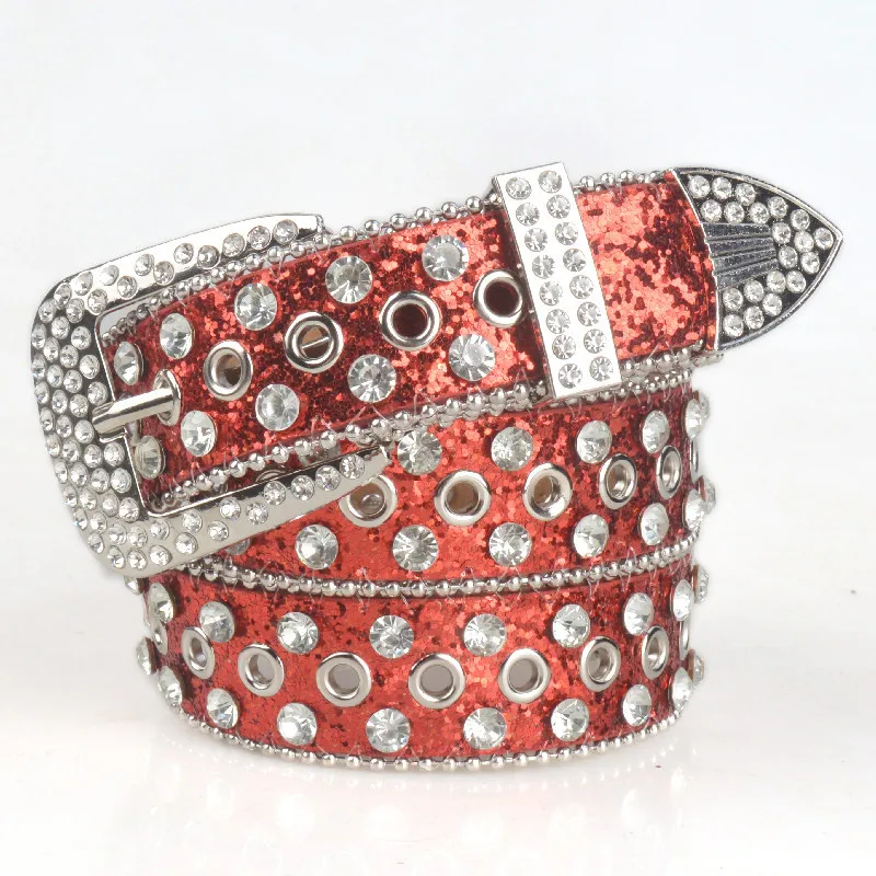 Y2K Damen Strass Dornschließe Gürtel Weiblich Punk Rock Straßengürtel Rosa Blau Glitzer Bund Western Modeaccessoires – Detail 6