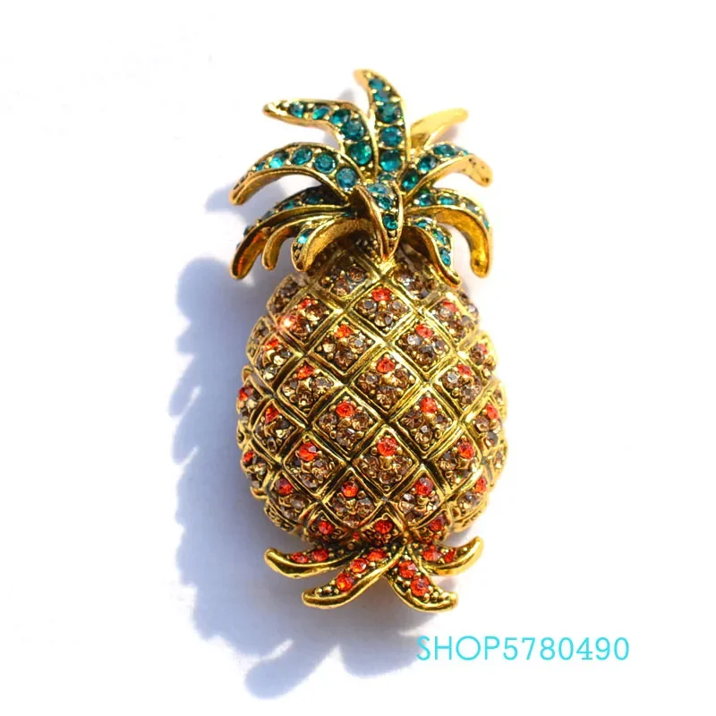 

Fashion Jewelry Rhinestone Cute Pineapple Brooch Anti Gold Color Women Fruit Breast Alloy Pin Lady Gifts Suits Party Accessories