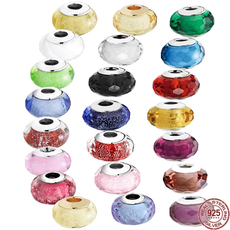 

Solid Colored Murano Glass Charm Beads 925 Sterling Silver Jewelry Gift Fit Original Pandora Bracelet Bangle for Women Men