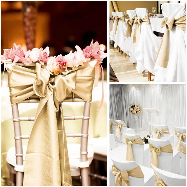 Ceintures de chaise en satin pour chaise de mariage, nœud papillon, cravate en ruban pour banquet de mariage, fête de Thanksgiving, hôtel, anniversaire, décoration de chaise de banquet 5