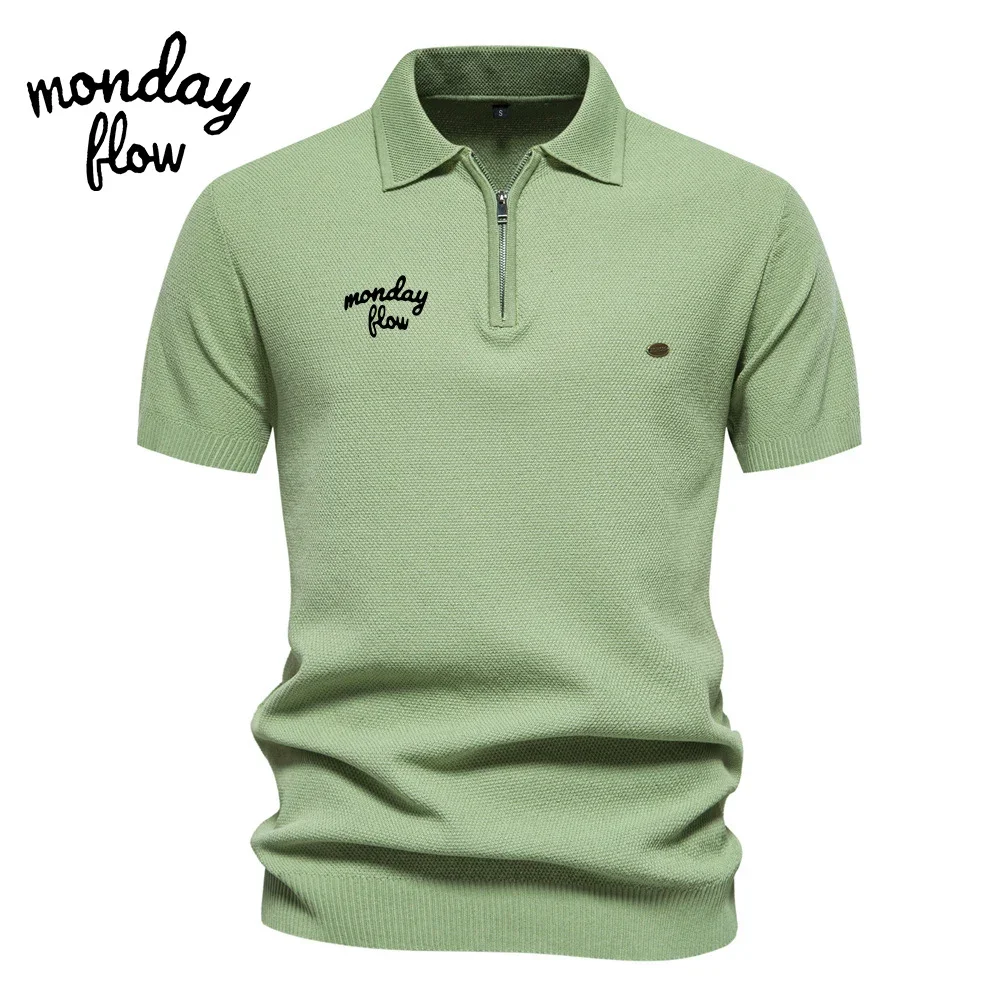 

Monday Flow Summer Spring Men's Golf Shirt Casual Short Sleeved Polo Neck Knitted T-shirt Fashion Breathable Men's Golf Shirt