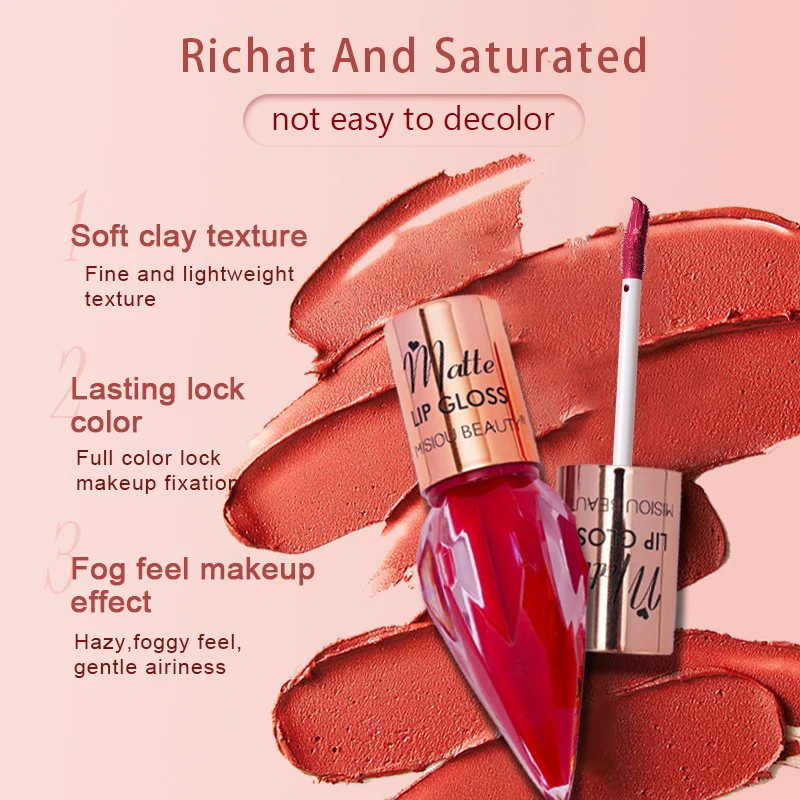 6 Pcs Diamond Matte Liquid Lipstick Set, Non-Stick Cup and Not Fade Pigmented, Long-Lasting Waterproof Velvet Lipgloss Makeup