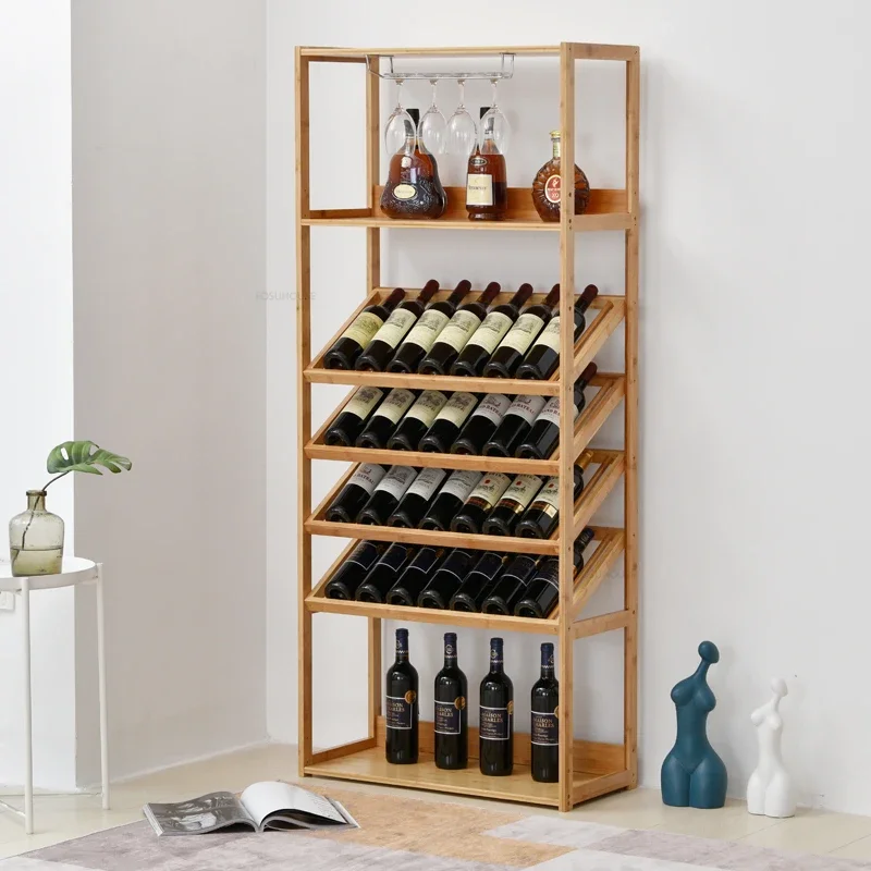 European Bar Wine Cabinets Modern Living Room Storage Display Cabinet Multi Layer Bamboo Wine Rack Meuble Bar Furniture