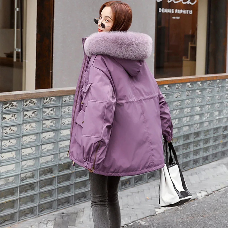 

High Quality Down jacket Women's 2023 Winter Warm Hooded Fox Fur Collar Fashion Women's Down Jacket Female Tooling Parker NBH700