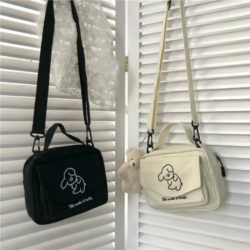 Teen Women Messenger Bags Ladies Canvas Printed Cute Small Square Bag, Student Girls Cartoon Shoulder Bag, Mobile Phone, Wallet