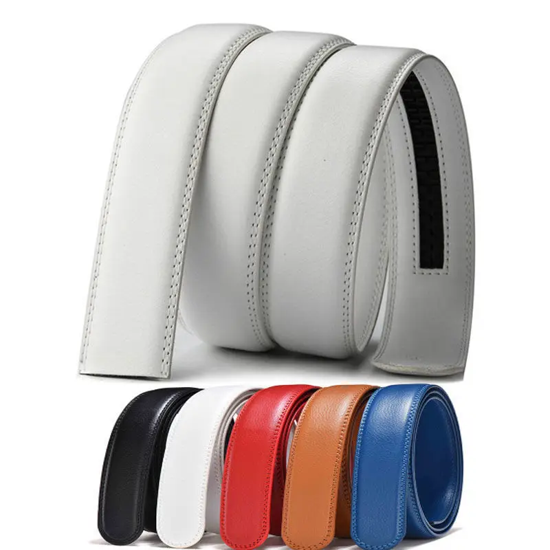 Cowhide Leather (ready Stock) Men's Leather Automatic Waist Band Strap White Belt Without Buckle