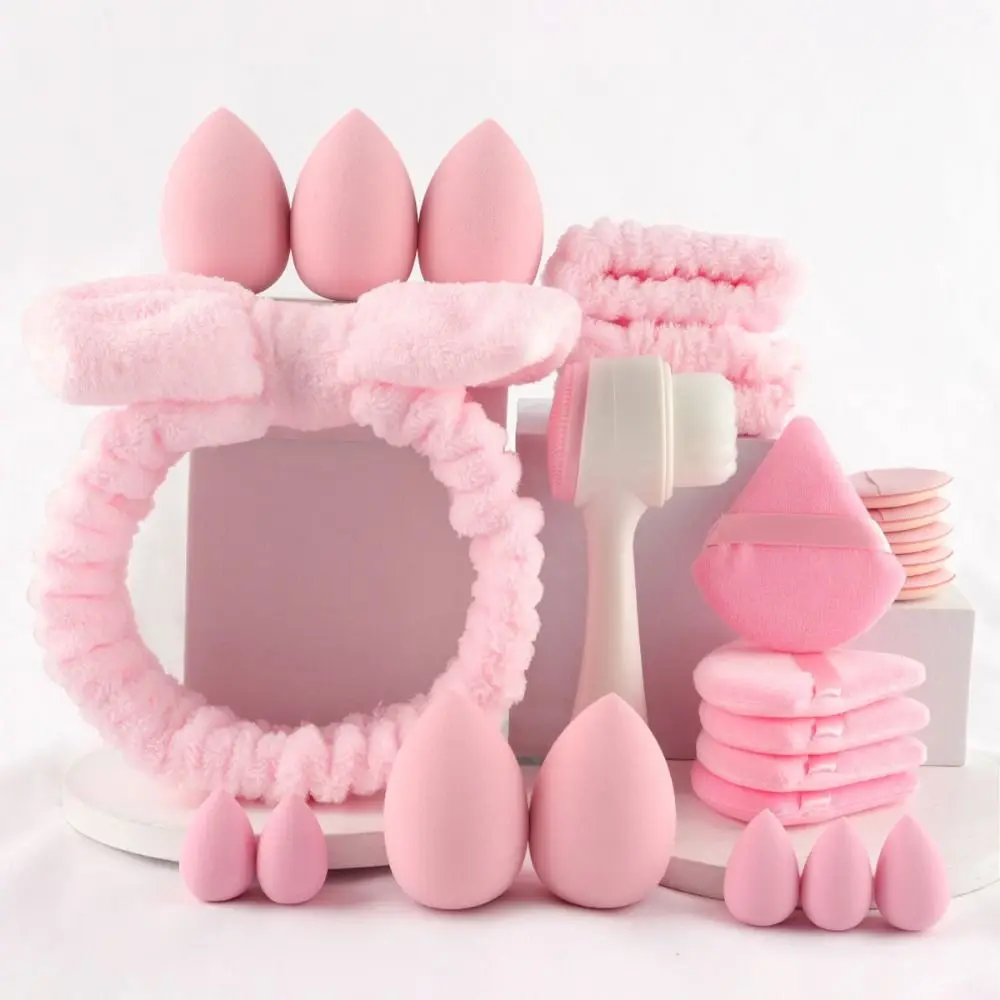 24Pcs/Set Portable Hypoallergenic Vegan Makeup Kit Non-slip Hairband Girls Beauty Tool Makeup Sponge Facial Cleansing Girls Gift