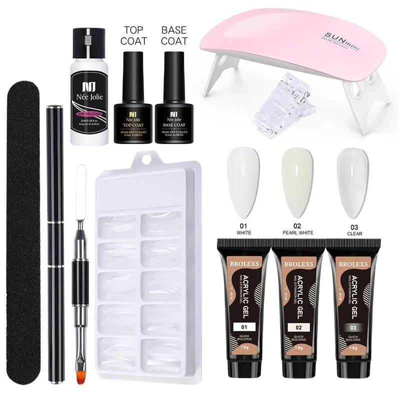 Poly Nail Gel Kit Con Lampada Led Da 6W, Set All-In-One Per Manicure, Gel Di Estensione Semipermanente E Unghie Francesi Acriliche Con Strumento