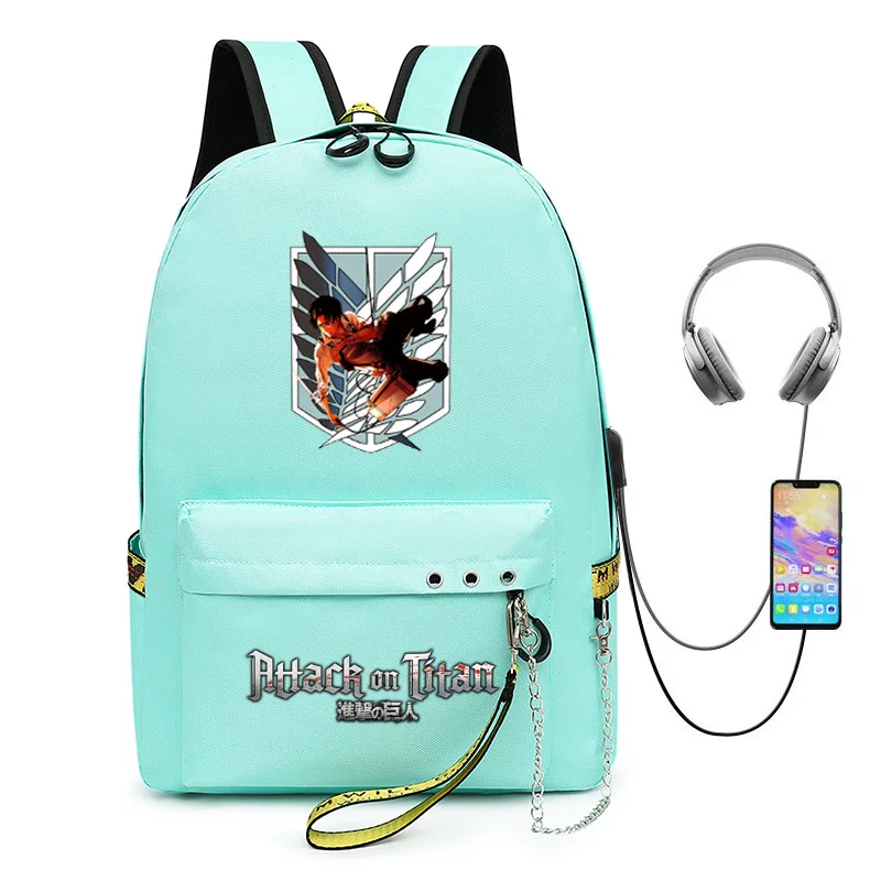 

Popular Youthful School Bags Unisex Attack On Titan Travel Bags Usb Rechargeable Oxford Waterproof Notebook Shoulder Backpacks