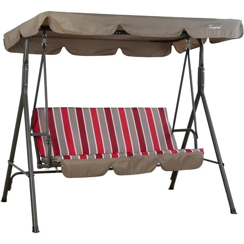 

Patio Swing Chair - 3 Cushion Seats with Strong Steel Frame, Adjustable Canopy and Removable Cushion Ideal Glider Swing