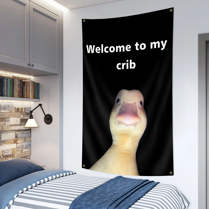 Tapestry Decorations Duck Meme "Welcome To My Crib" Decoration Background Hanging Cloth Bedroom Tapestry Room Decor Aesthetic Tapestry Wall Hanging