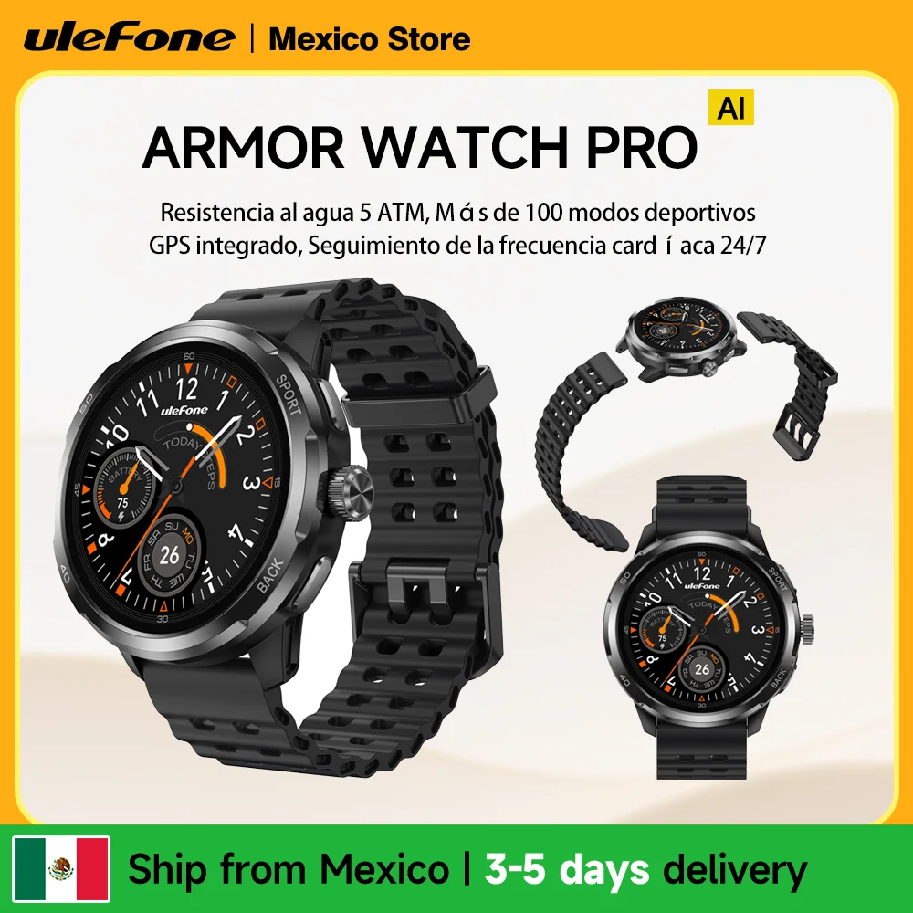 Ulefone Armor Watch Pro Reloj Inteligente Pantalla AMOLED 1.5" GPS Integrado Monitoreo de Ritmo Cardíaco para Hombre y Mujer