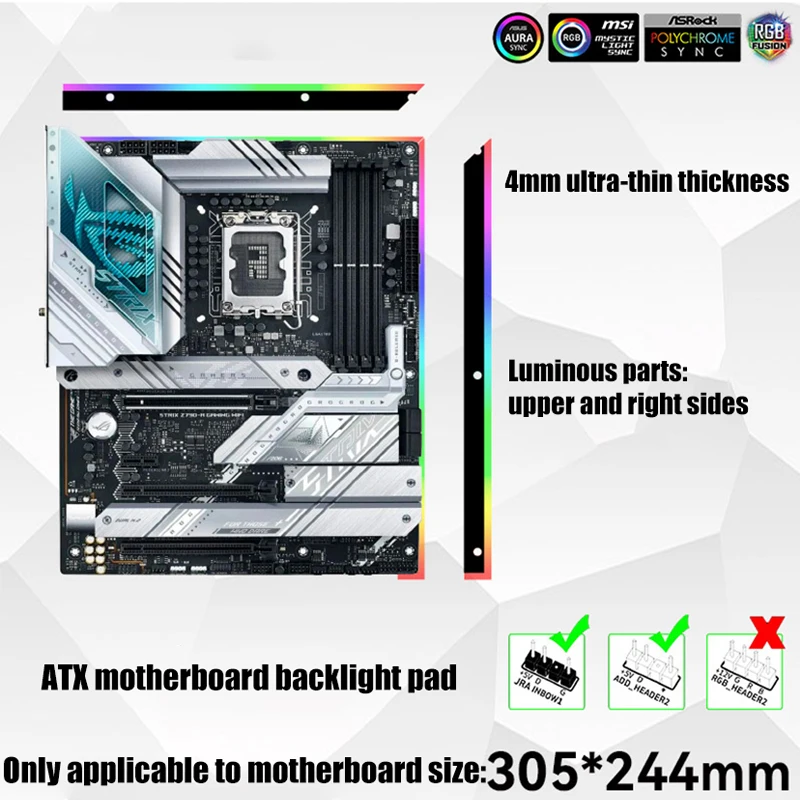 Desktop Computer Motherboard Backlight Panel 5V ARGB LED Strip Strip-shaped MATX / ATX M/B Light Pollution 2Pcs/Pack