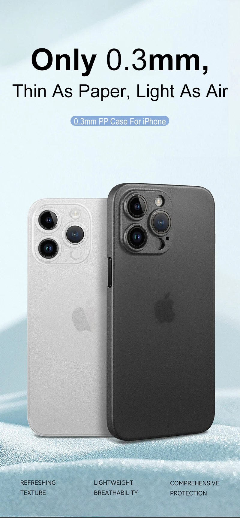 0,3 mm ultradünne, matte Hülle für iPhone 16 17 15 14 13 12 Mini 11 Pro XS Max X XR 7 8 Plus 16e durchscheinende harte mattierte Abdeckung – Detail 1