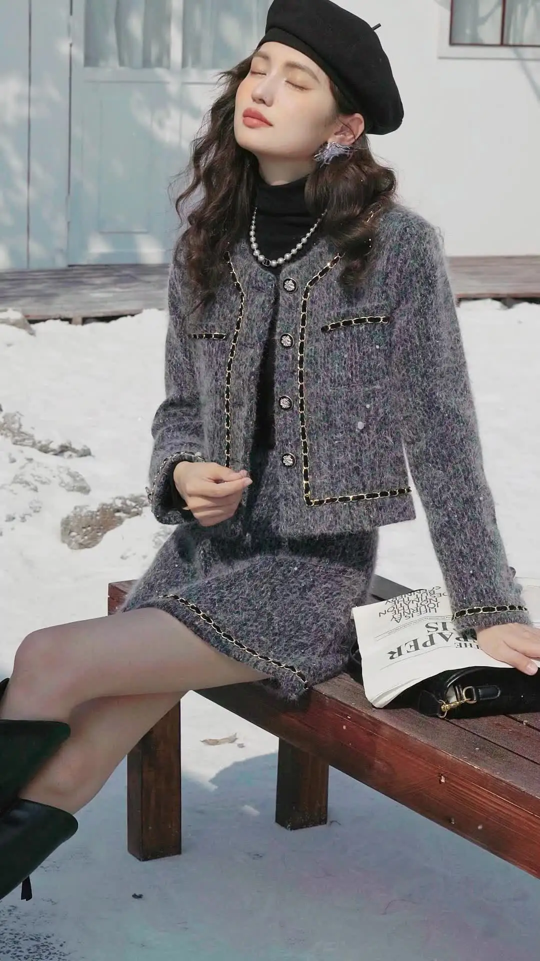 Verlet Tweed Mini Skort black M herlipto Verlet Tweed Mini Skort