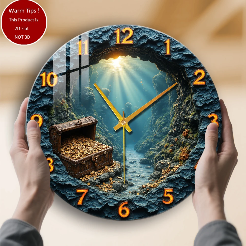 Tempered Glass Wall Clock Treasure Chest Cave Clock Sunlight Coins ...