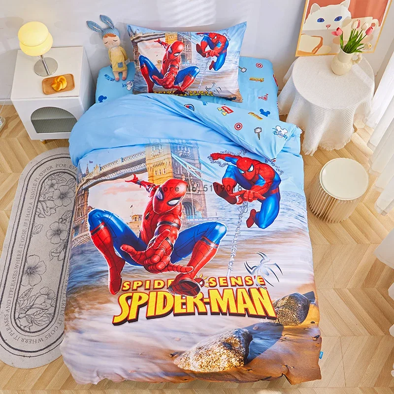 Diseny New Cartoon Spiderman Bedding Set Single Size Boy's Duvet Cover Child Bedroom Decor for Boy Gift 2