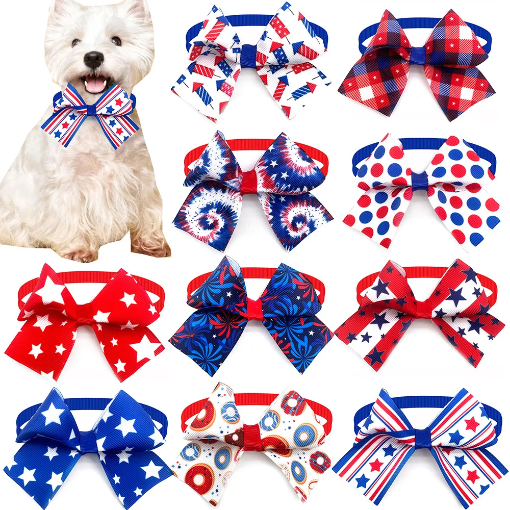 50Pcs Pet Dog Bows Pet Cat Dog Pet Bow Tie Bandana 4th of July Small Dog Grooming Accessories Large Dog Holiday Supplies 3