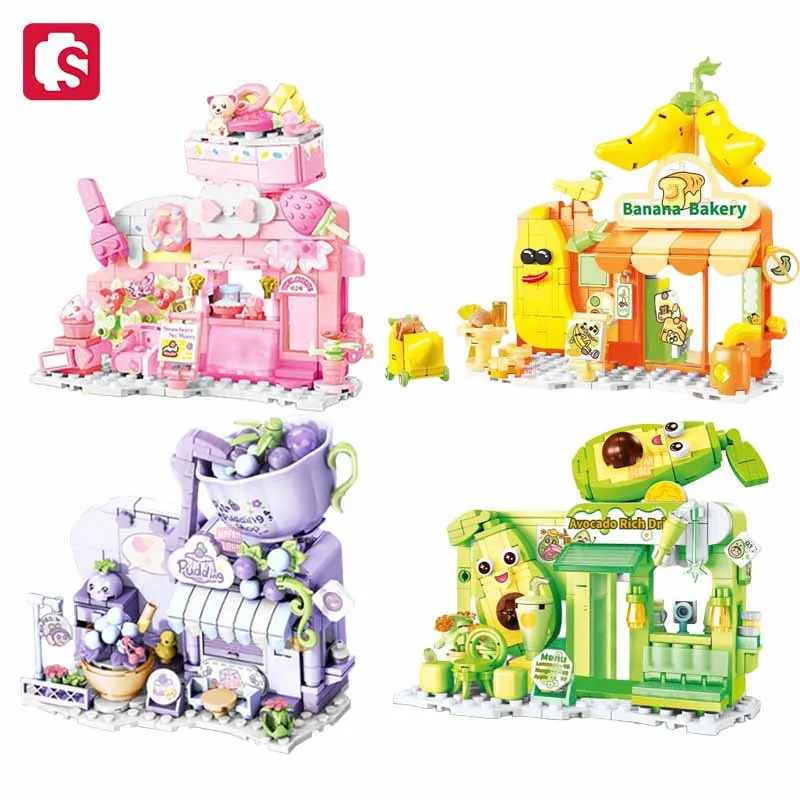 Sembo Creative Fruit Street View Bricks Dessert Shop Model Assembly Building Blocks Moc Ornament Girls Toys Regalo Di San Valentino