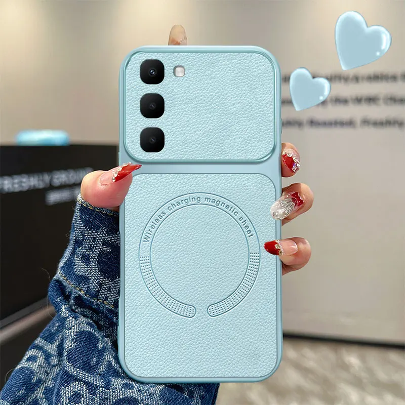 Magsafe Magnetic PU Leather Texture Shockproof Case with Non-slip Silicone Frame