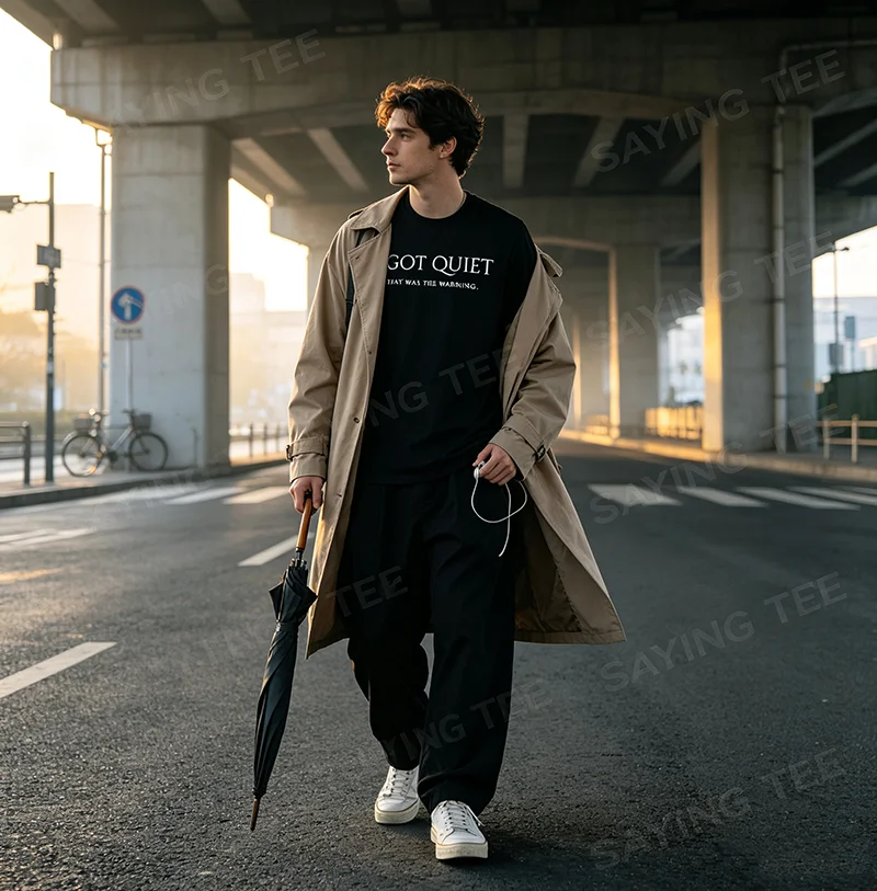 I Got Quiet That Was The Warning Lustiges Sarkastisches Stimmungs-T-Shirt Y2k Personalisierte Buchstaben Bedrucktes Spruch-T-Shirt Damen Herren Streetwear
