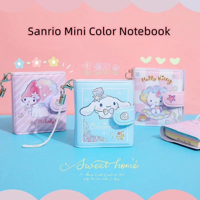 

4Pcs Cute Sanrio Notebook Cartoon Kawaii Hello Kitty Kuromi Cinnamoroll Notepad Stationery Mini Carry-on Diary Ornaments Gifts