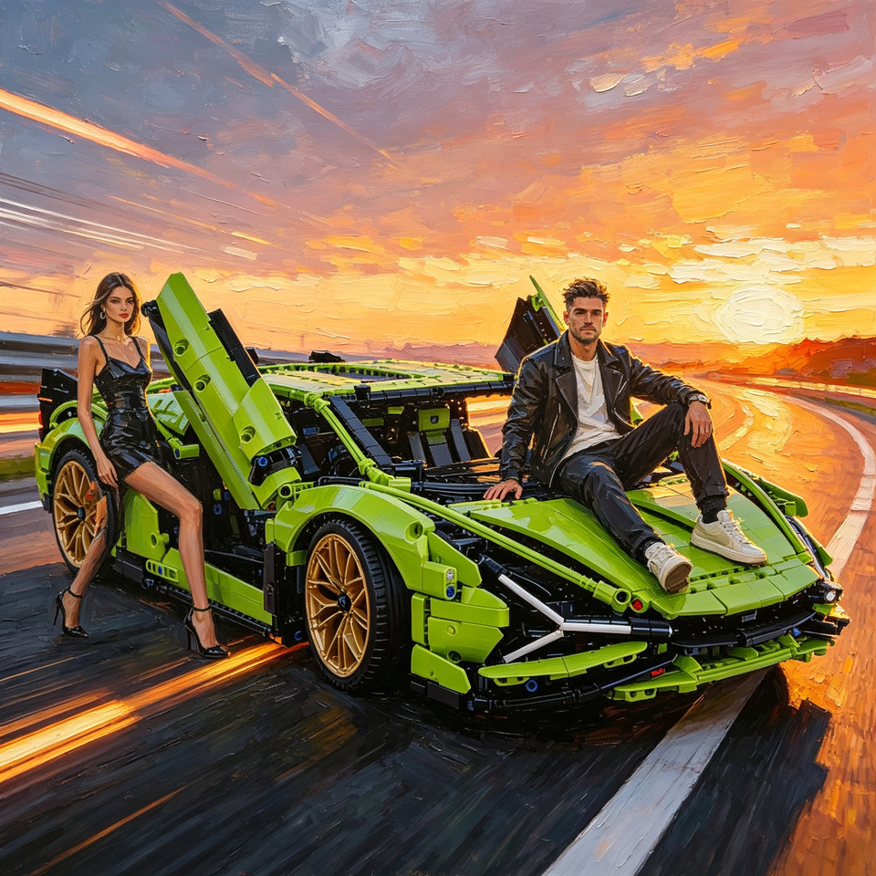 Premium adult sports car building set, 3696 pieces, green color, ideal for gifting, living room and bedroom decoration.