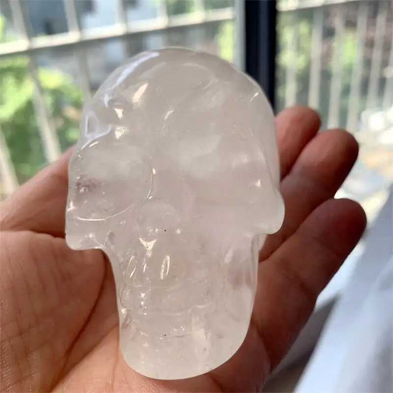 

Natural Clear Quartz Skull Mineral Gems Ghost Head Carved Reiki Healing Gift Crafts Feng Shui Home Decoration Stone Statues