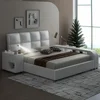 Queen Size Smart Bed Frame with Storage Shelves and Multimedia Nightstand, Upholstered Platform Bed with Headboard and Light 3