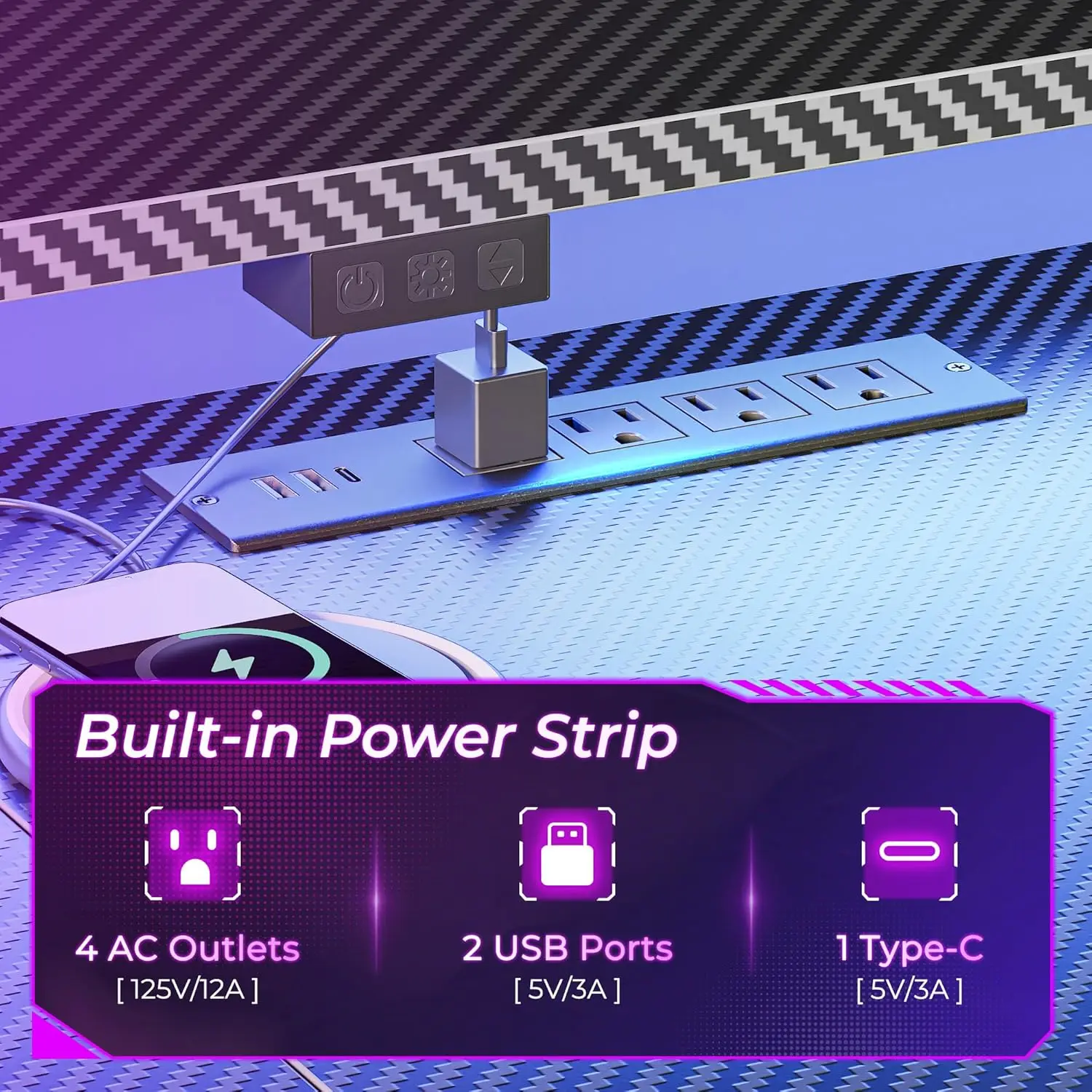 Desk L Shaped Gaming Desk with LED Lights & Power Outlets Computer Desk with Monitor Stand Home Office Desk Corner Desk with