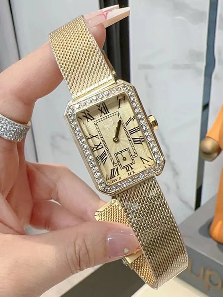 

Designer diamond-encrusted steel case Crown with Onyx twill tweed Quartz Watch with Strap 2024 Women's New Watch Fashion Watch