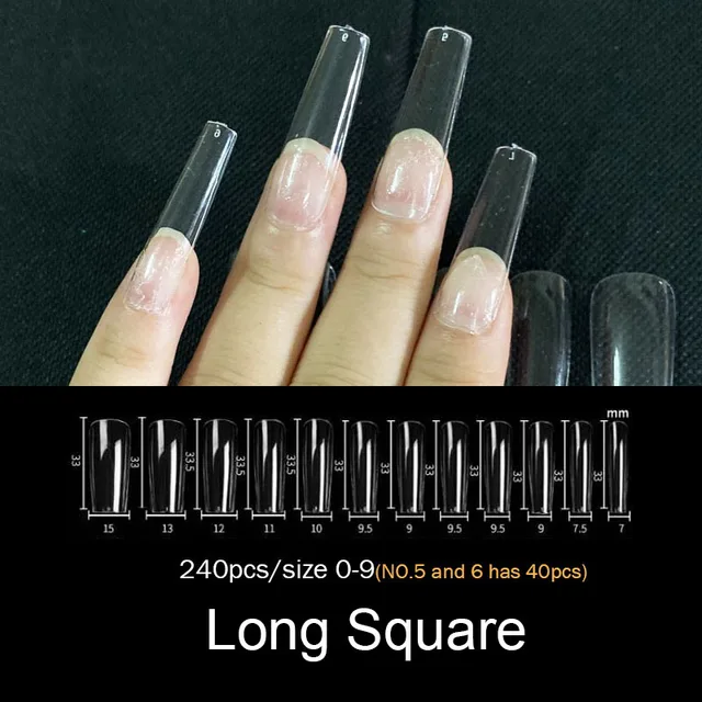 Gel Nails Extension System Full Cover Sculpted Clear Stiletto Coffin False Nail Tips 240pcs/bag Long Square