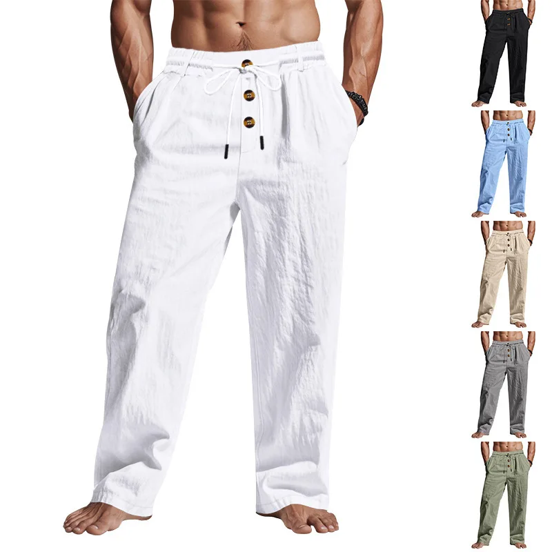 2025, Frühjahr/Sommer Neue männer Baumwolle Leinen Hosen Sommer Mode Lässig Einfarbig Lose Plus Größe S-XXXL – Detail 2