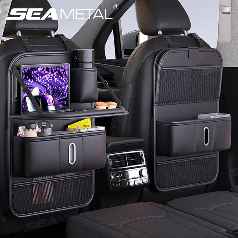 Black Pu Car Seat Back Organizer Storage Bag