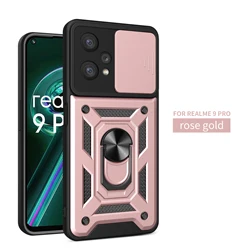 Magnetic Ring Holder Armor Phone Case with Slide Camera Protector - Realme 9 4G (SJ Rose Gold)