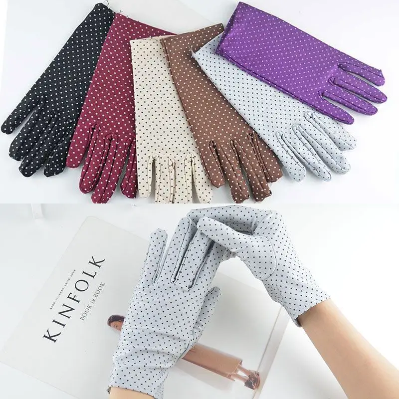 

1 Pair New Fashion Sun Protection Wrist Gloves Dot Elastic Mittens Lady Gloves Knitted Fabric Vintage Mittens For Drive Shopping