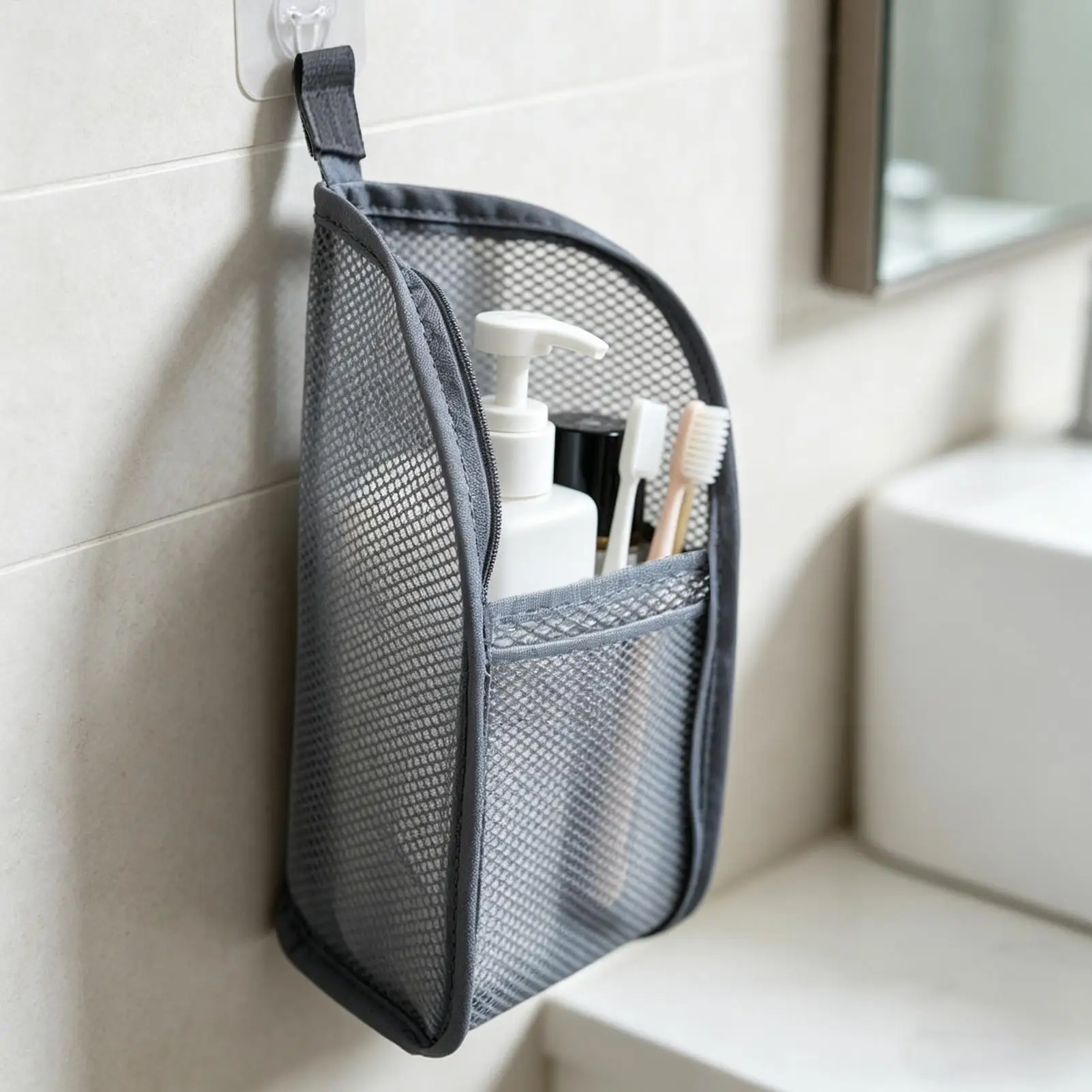 Waterproof Mesh Travel Toiletry Bag for Women - Compact and Versatile Cosmetic Organizer