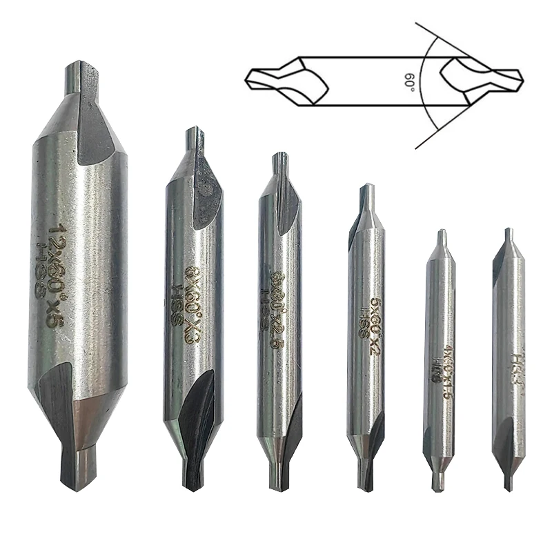 

6Pcs Spot Drilling HSS Center Drill Bit 1/1.5/2/2.5/3/5mm Standard 60 Degree Angle Countersink Drill Bit With A Double End
