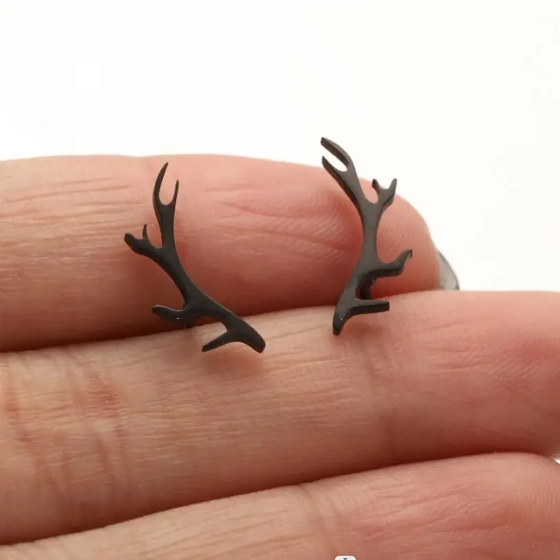 Shuangshuo Vintage Mode Hirschgeweih Ohrringe Edelstahl Elch Ohrstecker Weihnachten Ohrringe Weihnachten Schmuck Geschenk Ohrzubehör – Detail 9