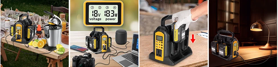 350W Power Inverter for Dewalt 20v 60v Battery 4-Ports DC 20V to AC 120V/220-230