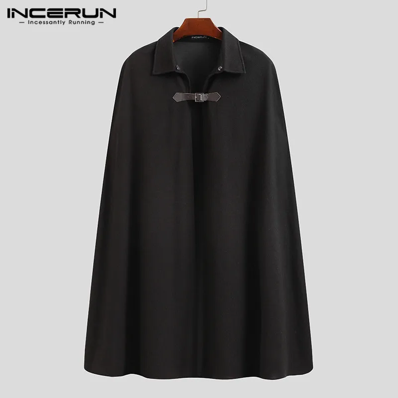 INCERUN Men Long Sleeveless Shawl Cape Coats Casual Loose Solid All-match Overcoats Trench American Style S-5XL trench coat casual men jacket outdoor jackets