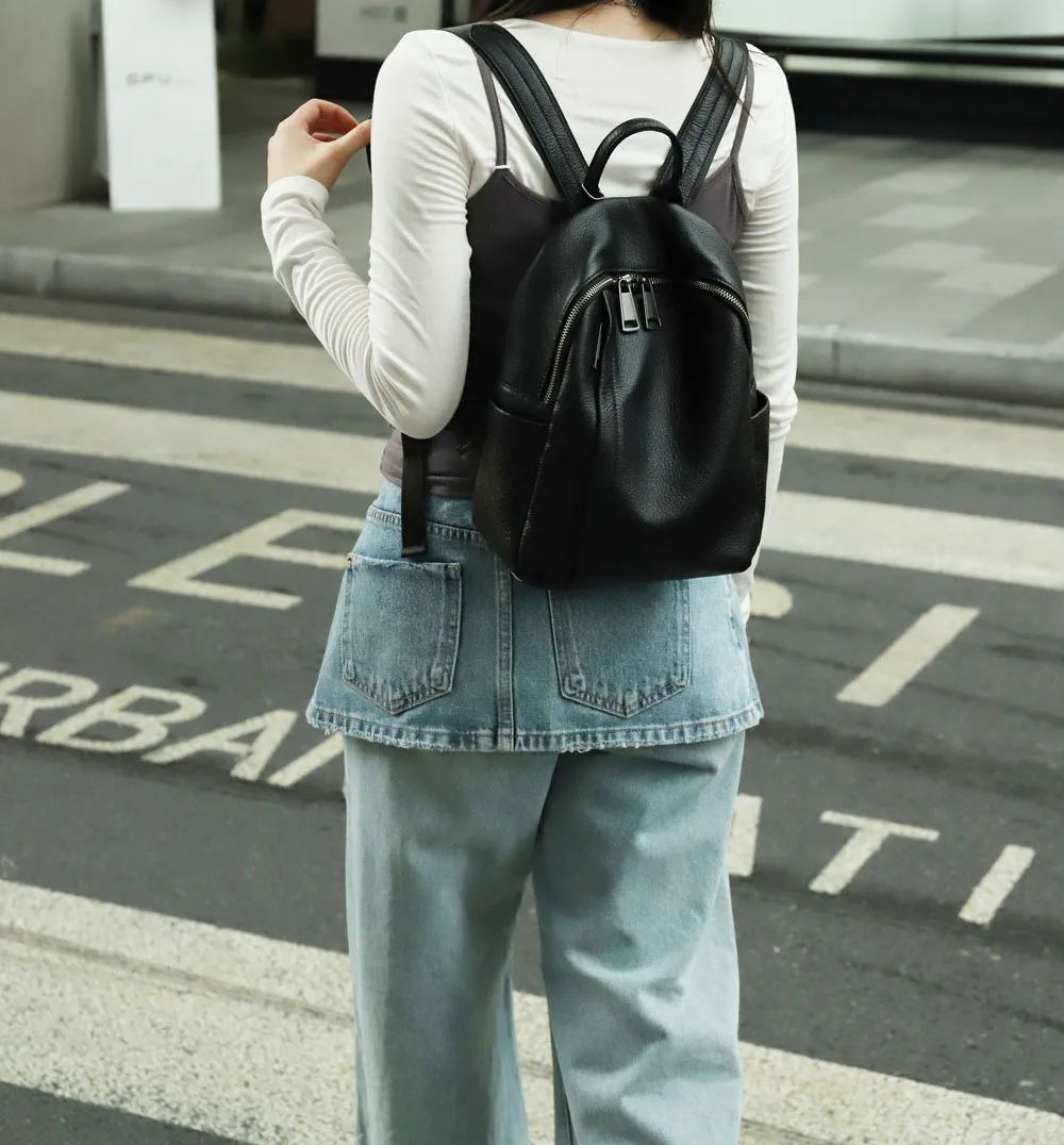 2025 neue Echtes Leder Rucksack Frau Modische Damen Schule Schulter Tasche Solide Muster Rindsleder Reise Rucksack – Detail 8