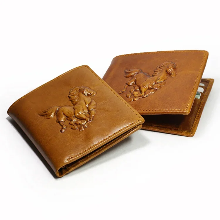 Horse 3D Motif Leather Wallet Men Carved Vertical Leather Wallet for Men  Vintage Male Purse 4