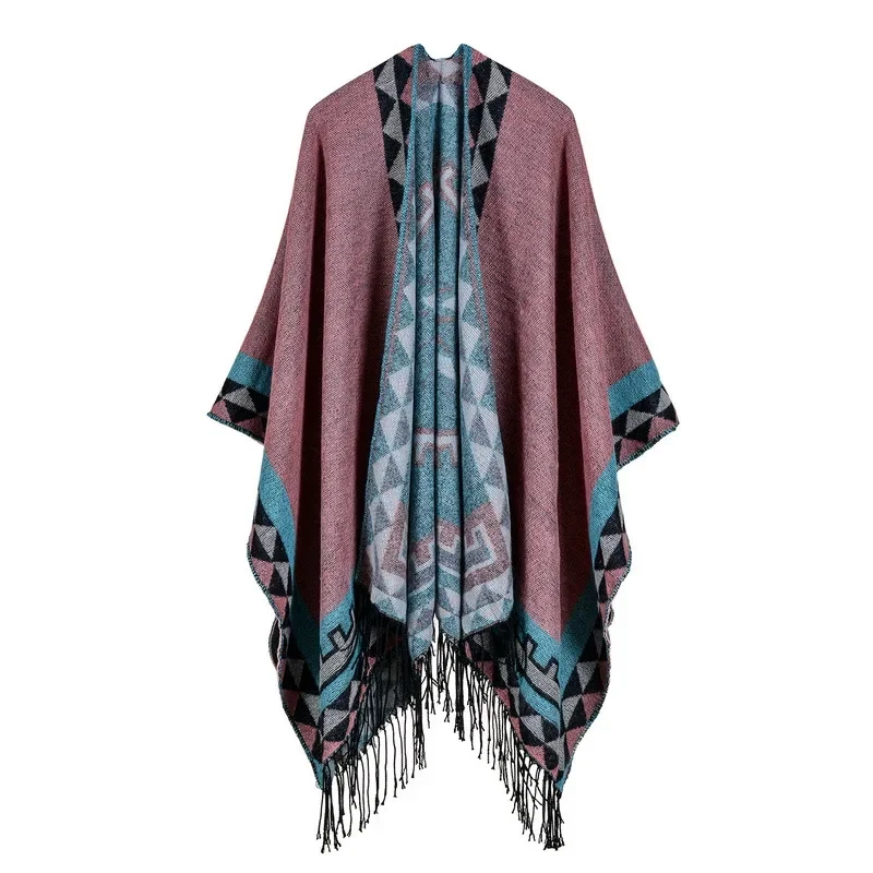 

2023 Winter New Women Loose All-match Retro Printing Irregular Cloak V-Collar Cotton Female Casual Fashionable Shawl T535