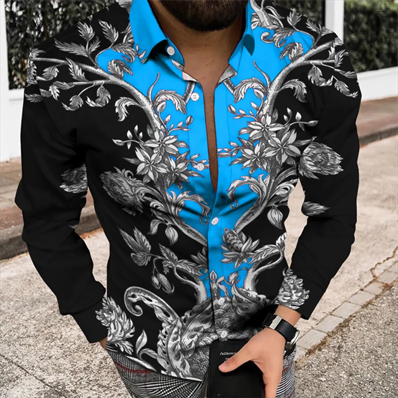 Autumn and Spring Men's 3D Printed Shirt Retro Pattern Top Cardigan Single Breasted S-6XL New Style Fold-Down Long Sleeve long sleeve satin shirt women s 2021 spring and autumn new joker hanging retro hong kong style shirt top