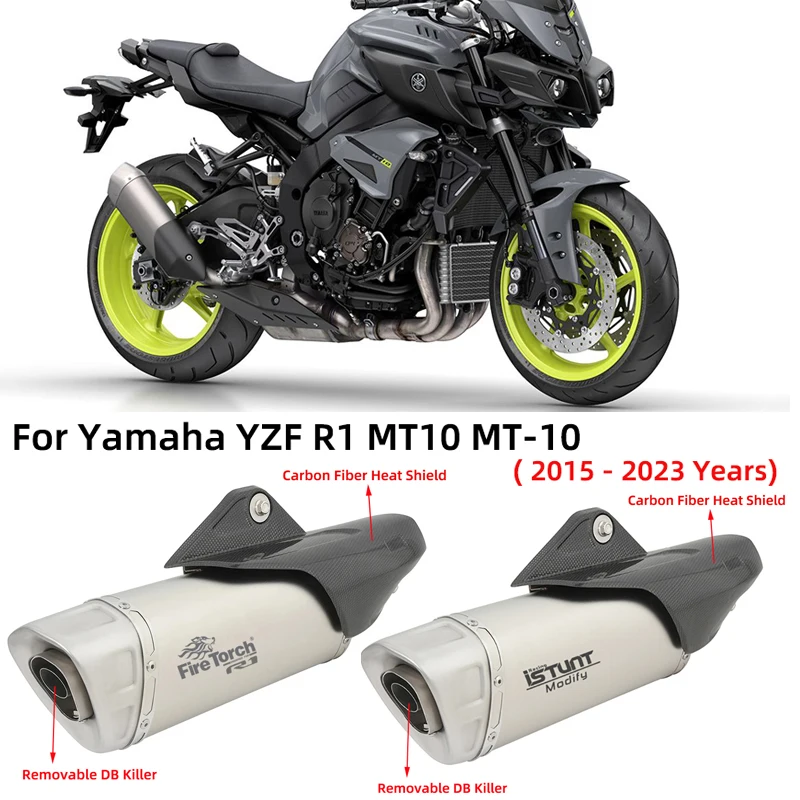 

Slip On For Yamaha YZF R1 MT10 MT-10 2015-2023 Motorcycle Exhaust Escape Modify Link Pipe Muffler With Carbon Fiber Heat Shield