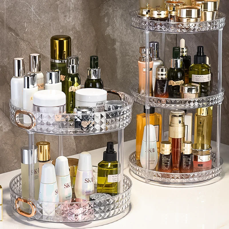 

Makeup Cosmetic Organizer With Handle For Bathroom,Make Up Holder Display Case,360 Degree Rotating,Plastic Spinning Storage Case