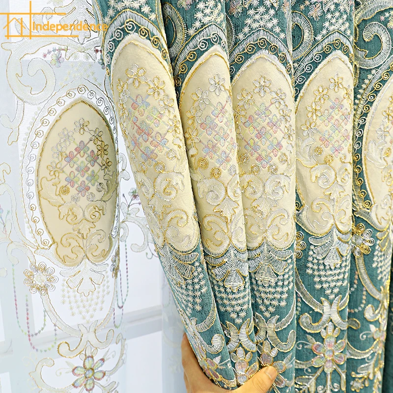 

European Luxury Thickened Chenille Embroidered Window Screen Curtains for Living Room Bedroom Custom Finished Product